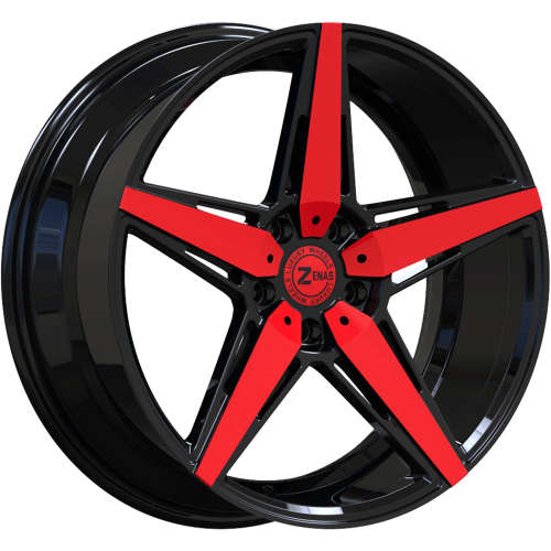 Zenas ZW0520x10 +38 Gloss Black with Red Machined Spoke Faces