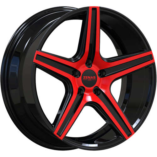 Zenas ZW0620x10 +20 Gloss Black with Red Machined Spoke Faces
