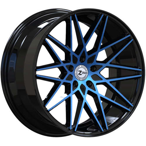 Zenas ZW0820x10 +40 Gloss Black with Blue Machined Spoke Faces
