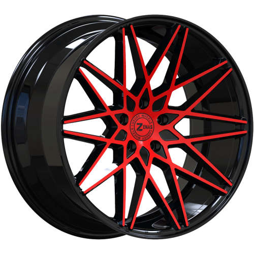 Zenas ZW0820x10 +40 Gloss Black with Red Machined Spoke Faces