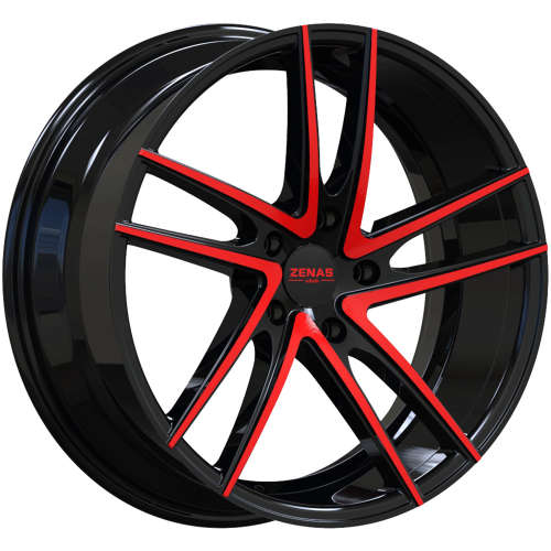 Zenas ZW1120x10 +38 Gloss Black with Red Machined Spoke Faces