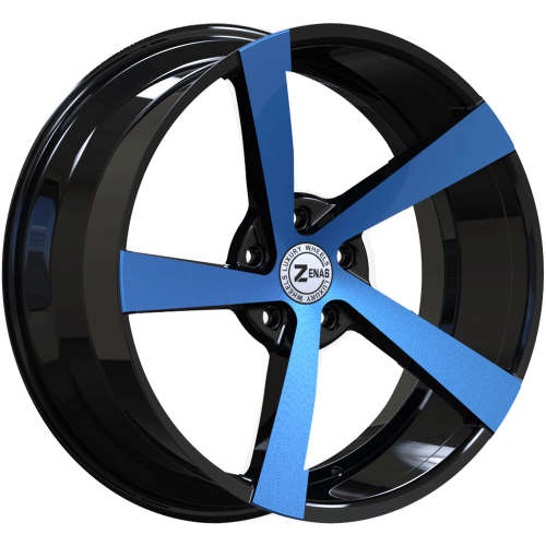 Zenas ZW1520x10 +38 Gloss Black with Blue Machined Spoke Faces